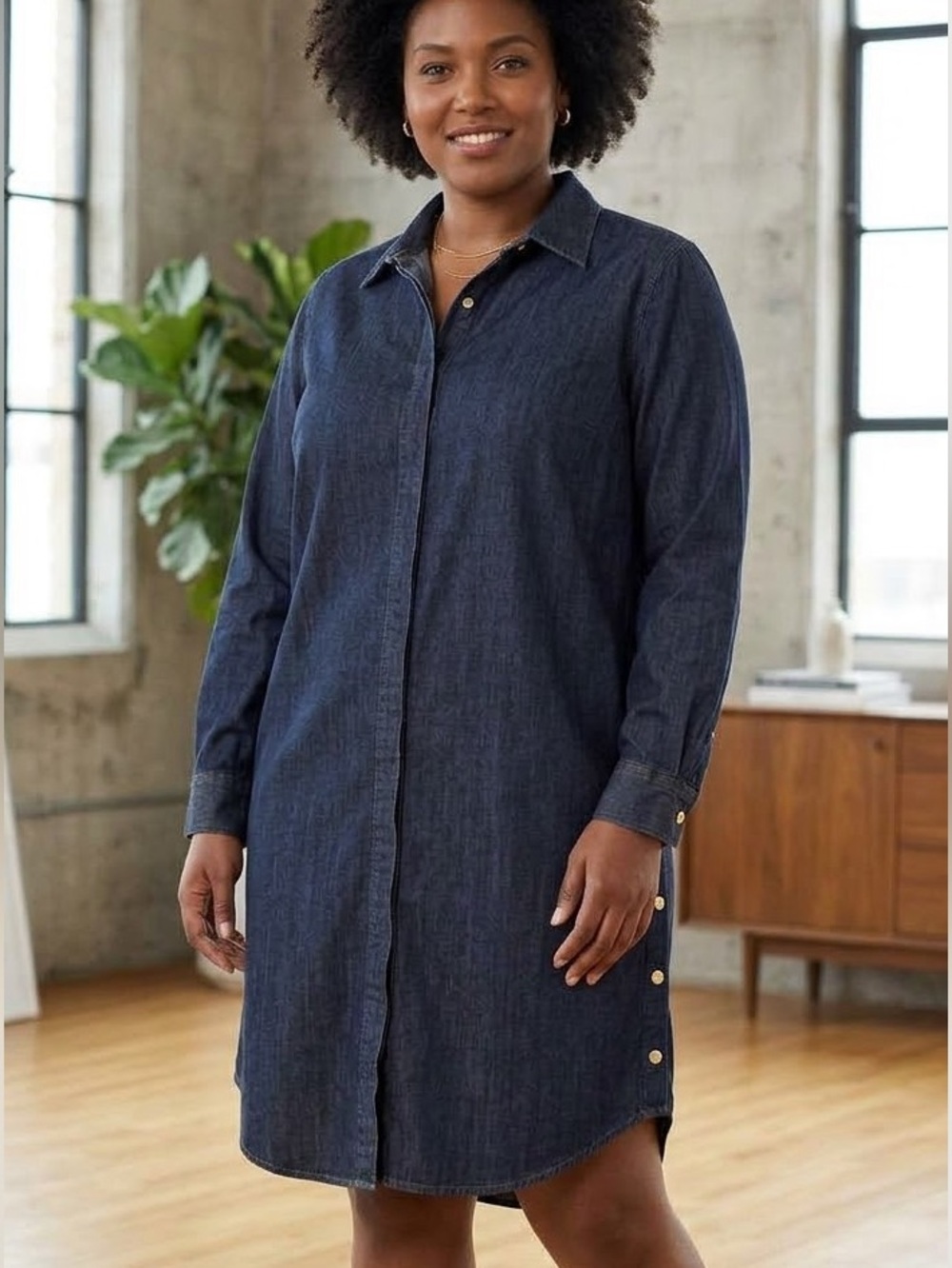Chico's Dark Indigo Denim Shirt Dress